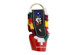Schlüsselanhänger Glocke rot 5cm, Band bestickt Edelweiss & Enzian