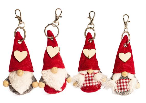 Schlüsselanhänger Gnom, 4 assortiert, 13 cm