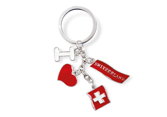 Schlüsselanhänger I love Switzerland mit 4 Charms, 5.5 x 1.5 cm