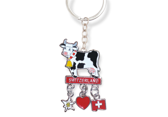 Schlüsselanhänger Kuh, Edelweiss, Herz & CH-Flagge, 5 x 3 cm