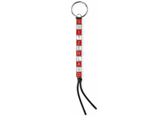 Schlüsselanhänger Switzerland Metall Würfel rot weiss mit Buchstaben, 10cm
