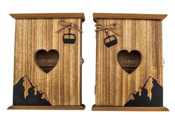 Schlüsselschrank aus Holz mit Gondel und Bergen, 20 x 25 cm, 2 assortiert