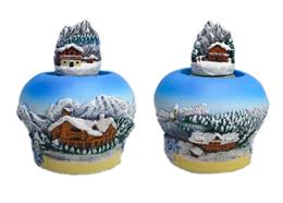 Schneekugel Glocke Winterchalet, 4.5cm, 2 assortiert