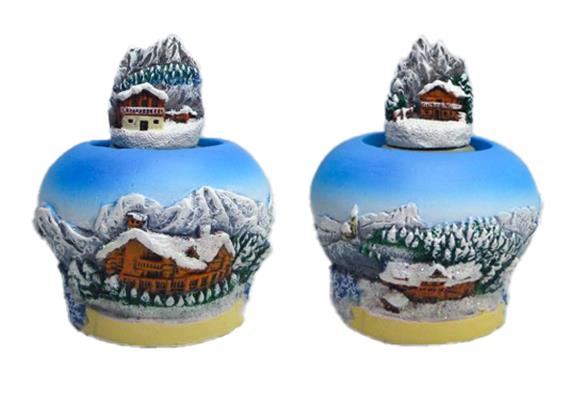 Schneekugel Glocke Winterchalet, 4.5cm, 2 assortiert