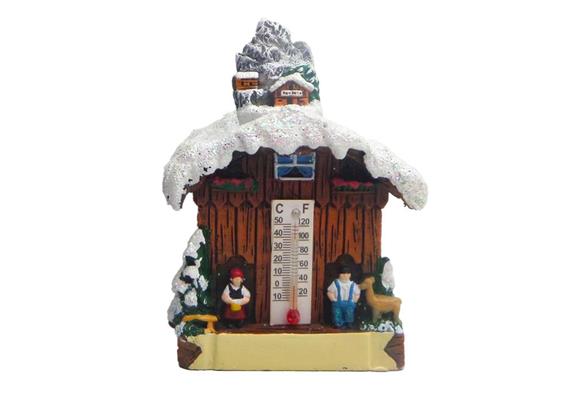 Schneekugel Haus mit Thermometer, Winter, 4.5cm