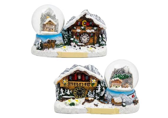 Schneekugel mit Winterchalet, 4.5cm, 2 assortiert