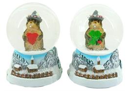 Schneekugel Murmeltier mit Herz und Kleeblatt, 4.5cm, 2 assortiert