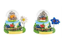 Schneekugel Sommer Almhütte mit beweglichem Enzian/ Edelweiss, 4cm, 2 assortiert