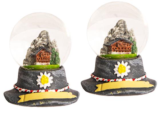 Schneekugel Tiroler Hut und Sommer Chalet, 4.5cm, 2 assortiert