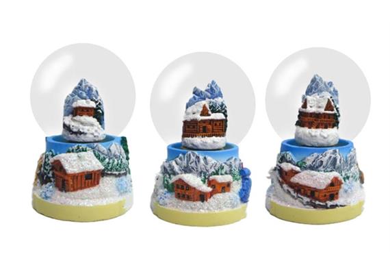 Schneekugel Winter Berg Chalet, 4.5cm, 3 assortiert