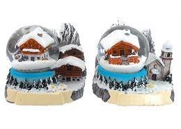 Schneekugel Winter Chalet und Kirche, 3.5cm, 2 assortiert
