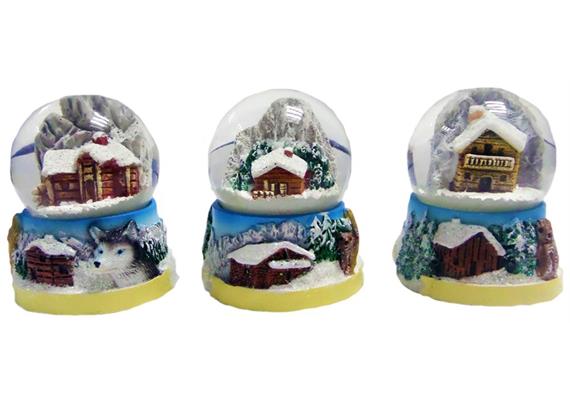 Schneekugel Winter, mit Husky, 3.5cm, 3 assortiert