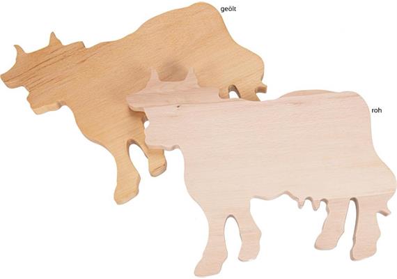 Schneidebrett Buche in Kuh Form 35.5x27.5x2 cm roh