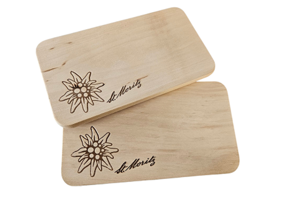 Schneidebrett FSC Erle 22x12 cm - Edelweiss mit St. Moritz