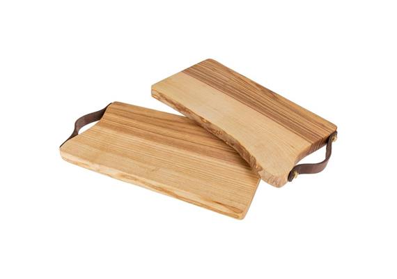 Schneidebrett mit Baumkante und Ledergriff Esche 32x14 cm geölt