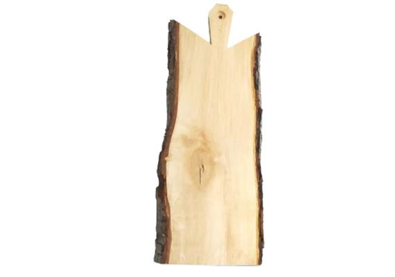 Schneidebrett mit kleinem Griff aus Rindenholz, ca. 30 x16 cm