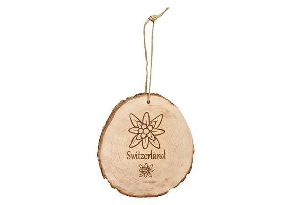 Schneidebrett Rindenholz rund an Schnur, mit Edelweiss, ca.18-25 cm