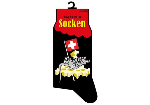 Socken schwarz Maus auf Käse - Onesize