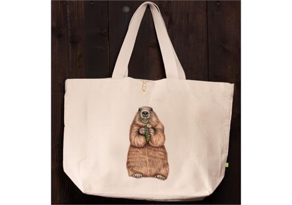 Strandtasche Murmeltier in weiss, 40 x 39 x 19cm