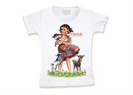T-Shirt Tailliert weiss Heidi mit Ziege, Grösse 140