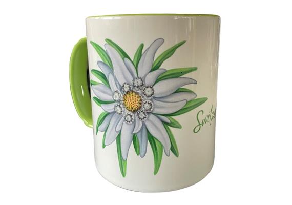 Tasse Edelweiss, hellgrün innen, 330ml - mit Switzerland beschriftet