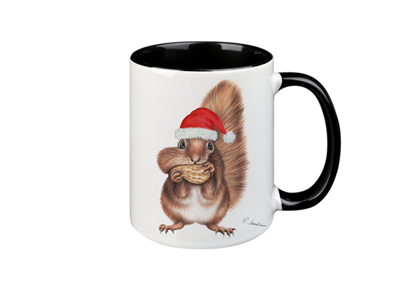 Tasse Weihnachtseichhörnchen, schwarz innen, 330ml