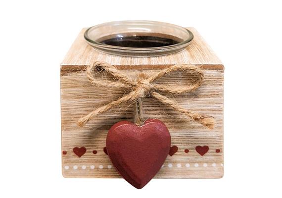 Teelicht aus Holz mit Herz rot