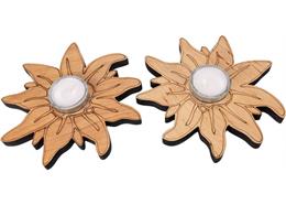 Teelichthalter Erle geölt 15 cm mit Glas und Teelicht - Edelweiss