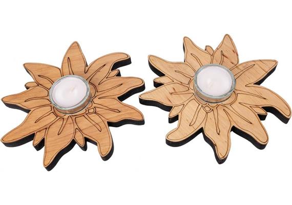 Teelichthalter Erle geölt 15 cm mit Glas und Teelicht - Edelweiss