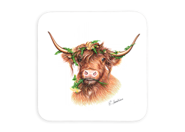 Untersetzer Blumenhochlandrind, 9 x 9cm