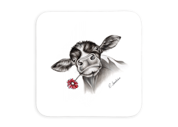 Untersetzer Kuh mit Blume, 9x9cm