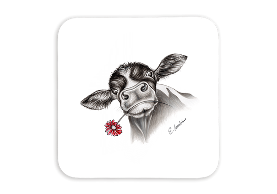 Untersetzer Kuh mit Blume, 9x9cm