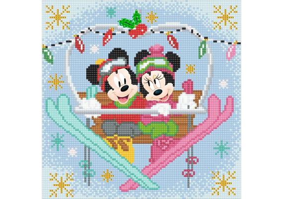 Winter Mickey und Minnie beim Skifahren, Bild 30x30cm Crystal Art Kit