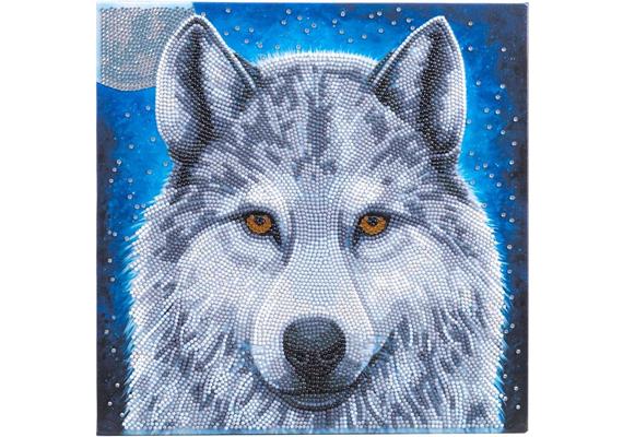 Wolf im Mondlicht, Bild 30x30cm Crystal Art