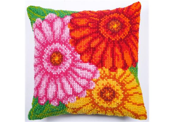 Aufgehende Blumen, 43x43cm Kreuzstick-Kissen Set