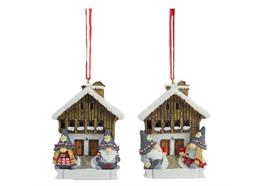 Aufhänger Gnom mit Berghütte Winter, 2 assortiert