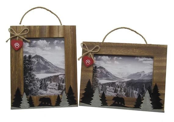 Bilderrahmen Holz mit Tannen und Bär, 24 x 19 cm, 2 assortiert