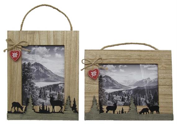 Bilderrahmen Holz mit Tannen und Hirsch, 25 x 20 cm, 2 assortiert