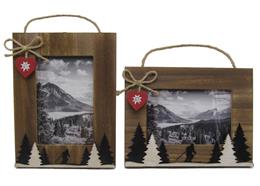 Bilderrahmen Holz mit Tannen und Skifahrer, 21 x 16 cm, 2 assortiert