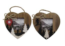 Bilderrahmen Holzherz mit Tannen und Skifahrer, 14 x 14 cm, 2 assortiert