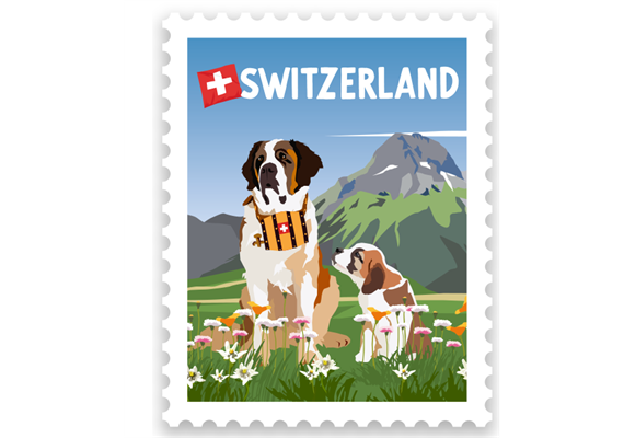 Briefmarkensticker Bernhardiner - Switzerland