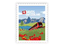 Briefmarkensticker Davos Berglandschaft mit Zug