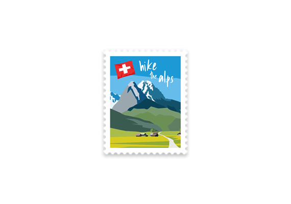 Briefmarkensticker Hike the Alps - Switzerland