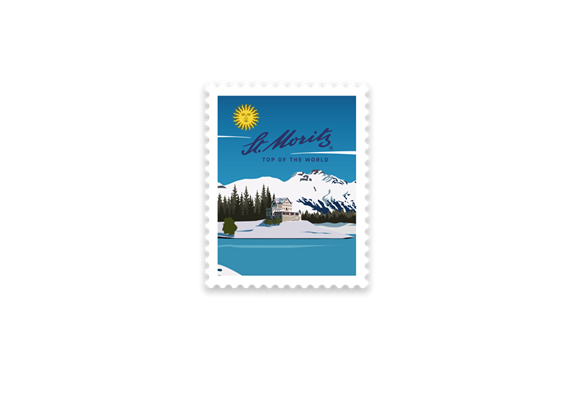 Briefmarkensticker St. Moritz Landschaft