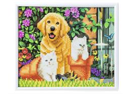 Chat et chien: amis pour la vie, image 21x25cm avec cadre Crystal Art