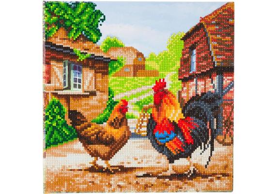 Coq et poule à la ferme, 30x30cm Crystal Art Kit