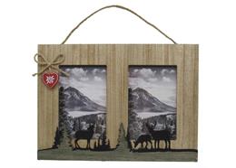 Doppel-Bilderrahmen Holz mit Tannen und Hirsch, 30 x 22 cm, 2 assortiert