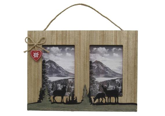 Doppel-Bilderrahmen Holz mit Tannen und Hirsch, 30 x 22 cm, 2 assortiert