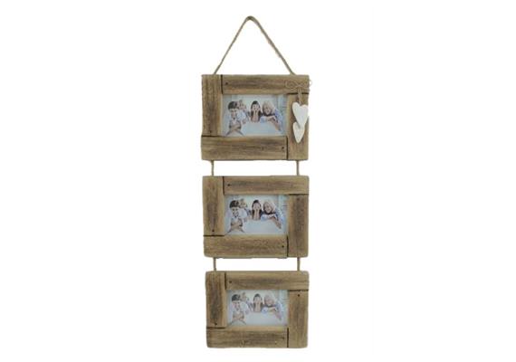 Dreifacher Bilderrahmen Holz mit Herzen, 75 x 23 cm
