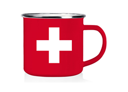 Emaille Tasse rot mit Schweizerkreuz